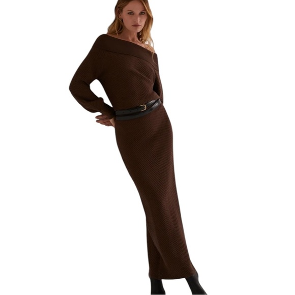 Favorite Daughter Irene Sweater Off the Shoulder Maxi Dress XL Brown - Picture 4 of 11